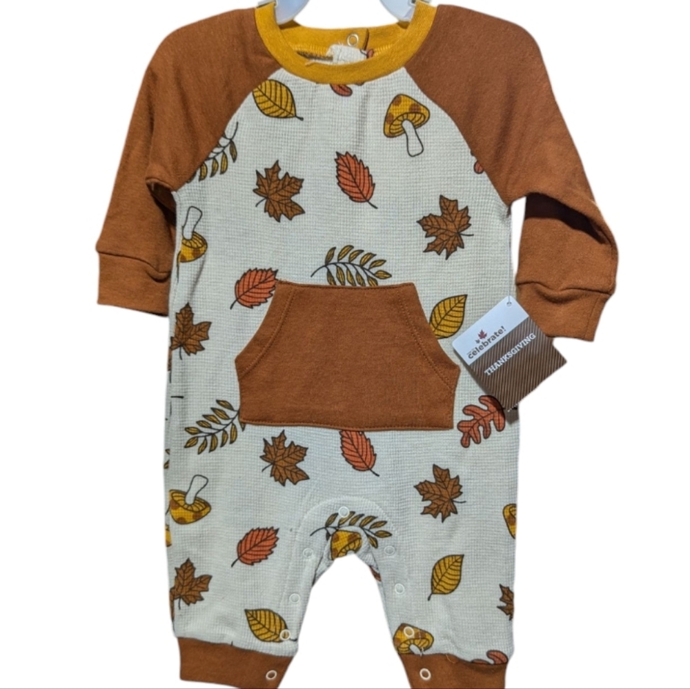 CELEBRATE baby boy girl Fall Leaves Mushrooms Bodysuit 0-3 Month Brown k- 302